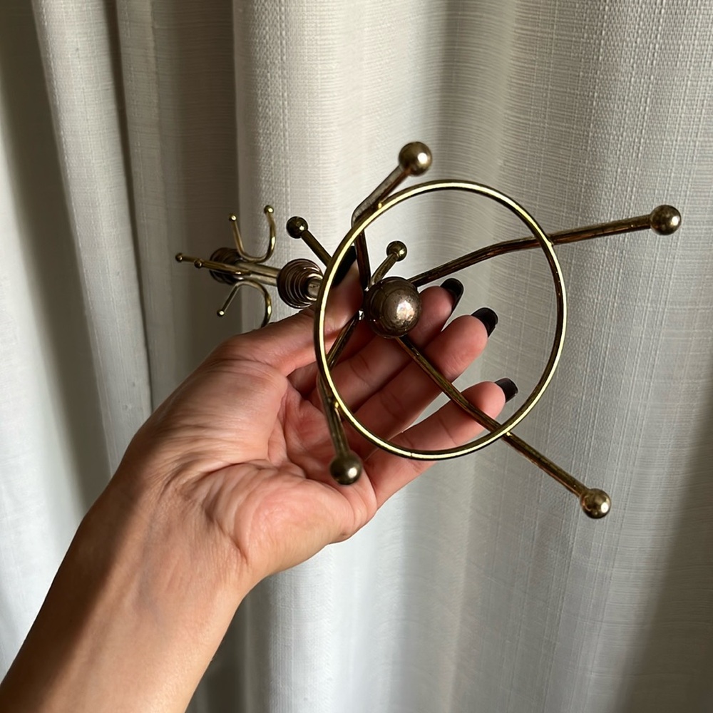 Brass Jewelry Tree Stand - Gold Tone Mini Organizer - Picture 2 of 3